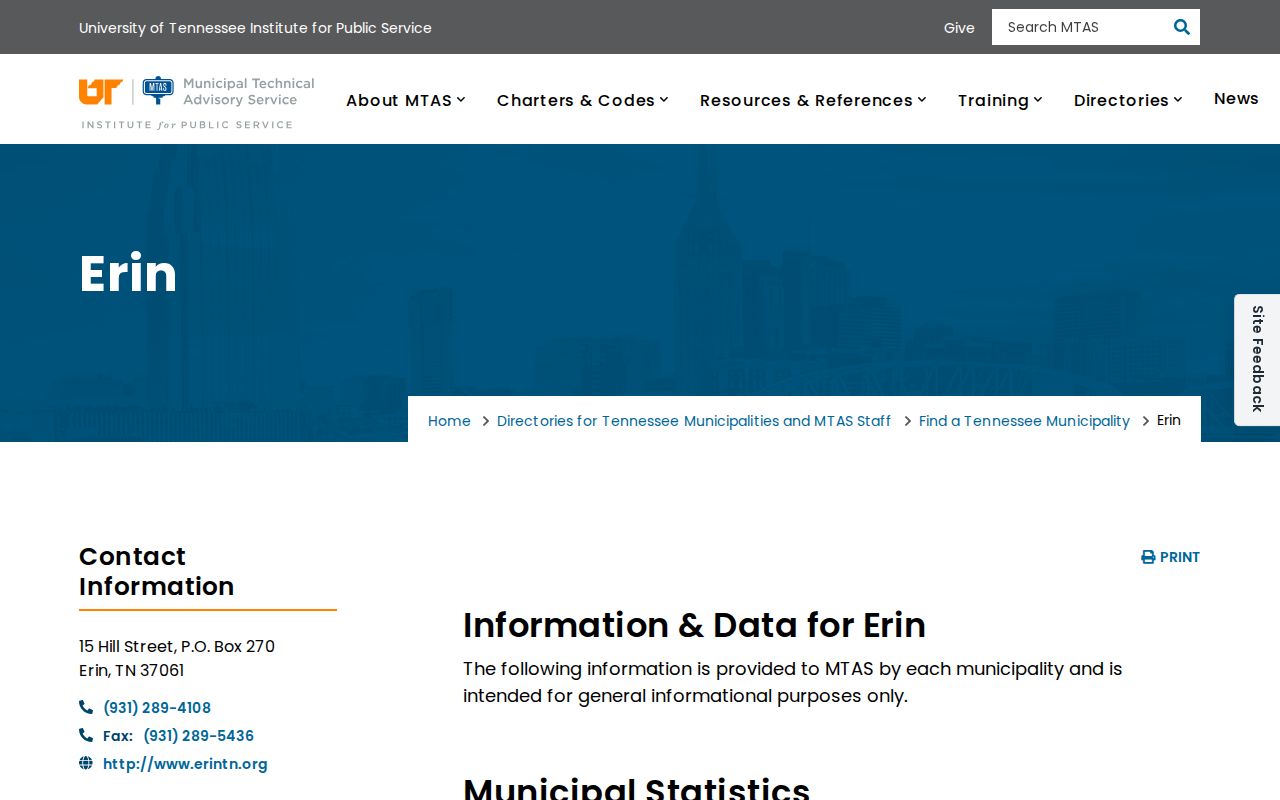 Erin criminal records context from the official municipal profile