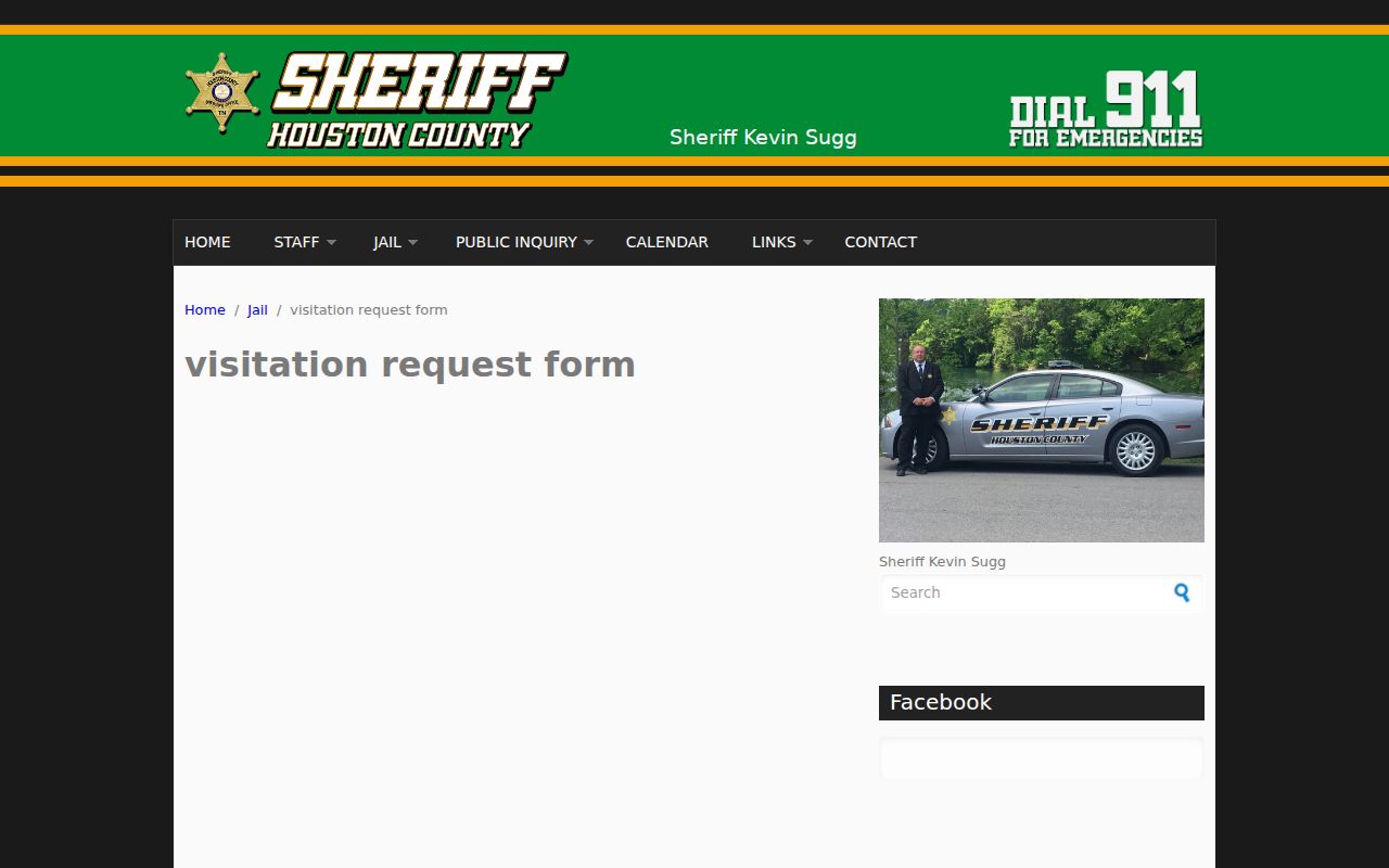 Houston County Jail official visitation request page