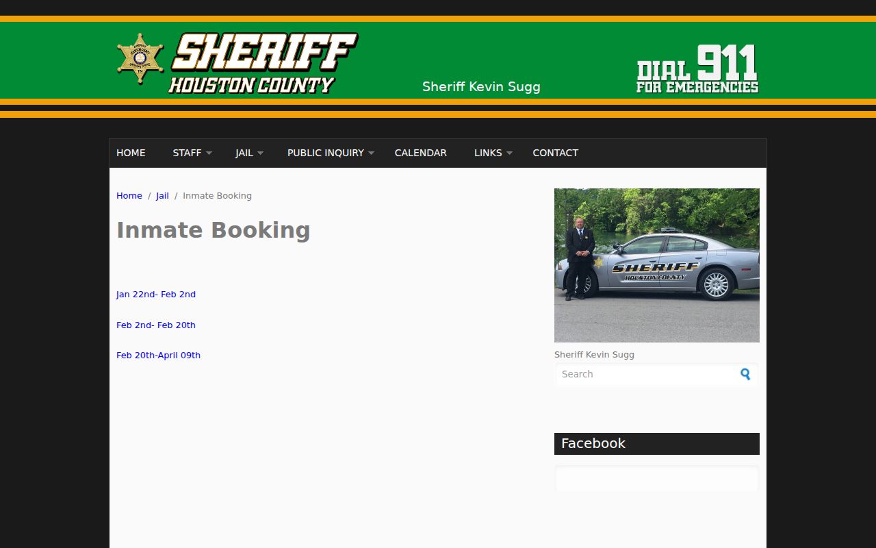 Houston County Sheriff's Office date-range inmate booking archive