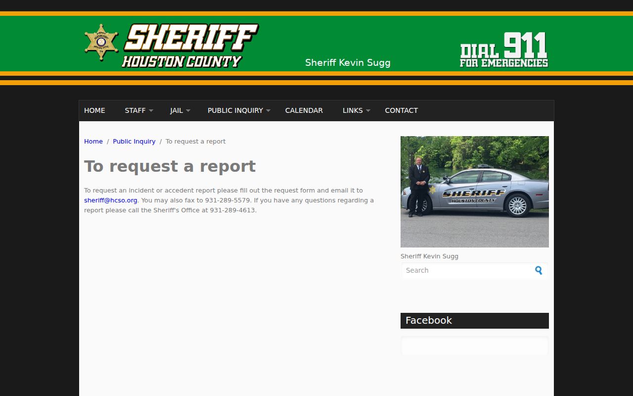 Houston County Sheriff's Office incident and accident report request instructions