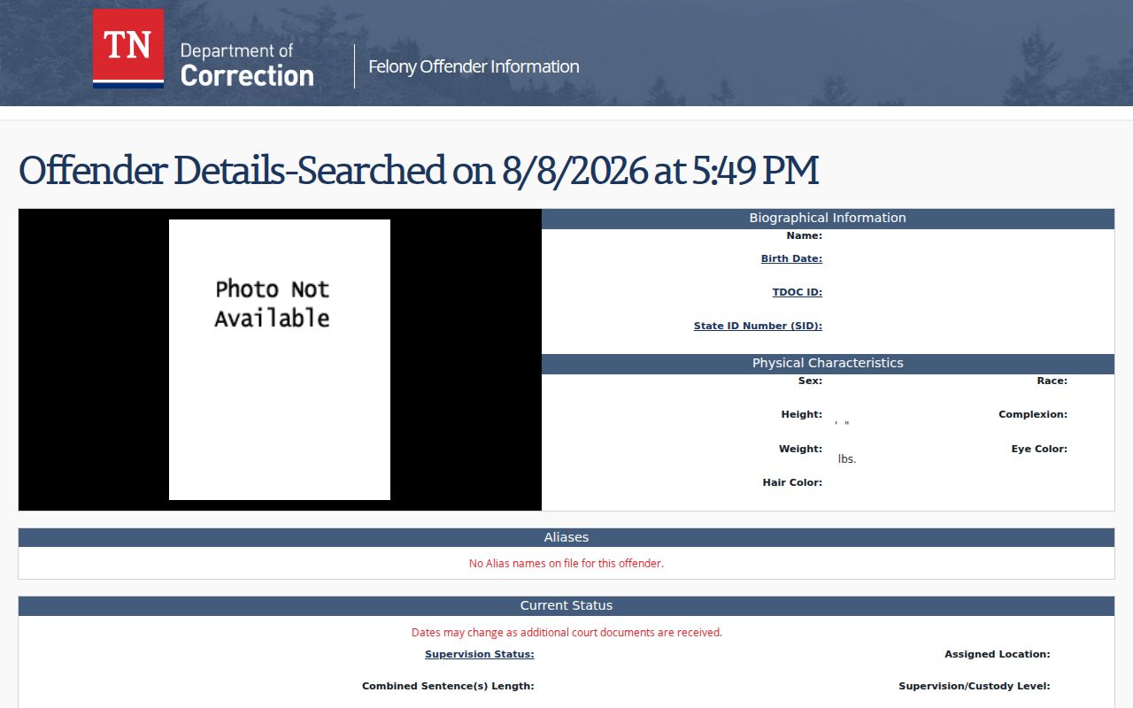 Houston County criminal record FOIL profile fields