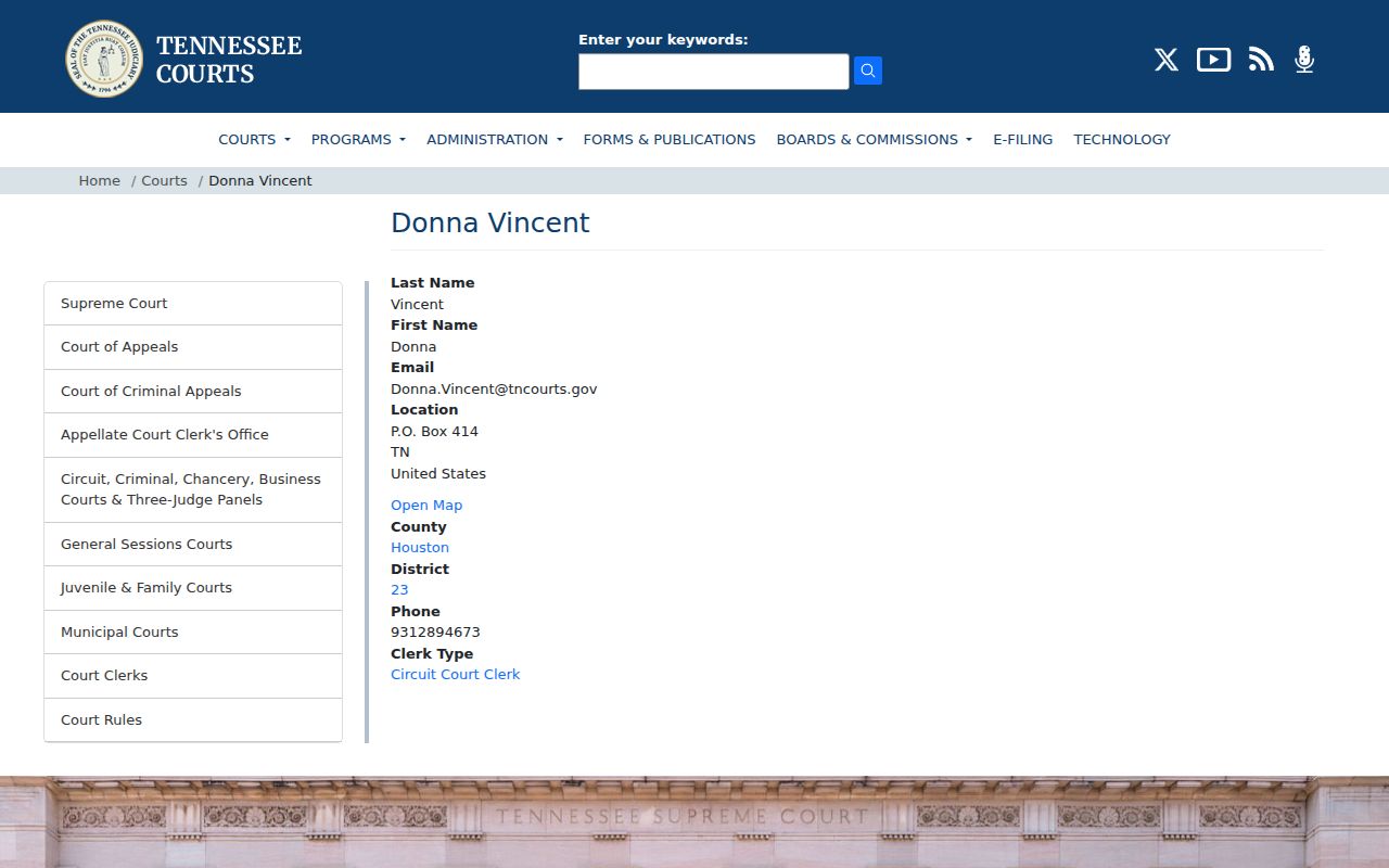 Houston County criminal court case clerk contact listing