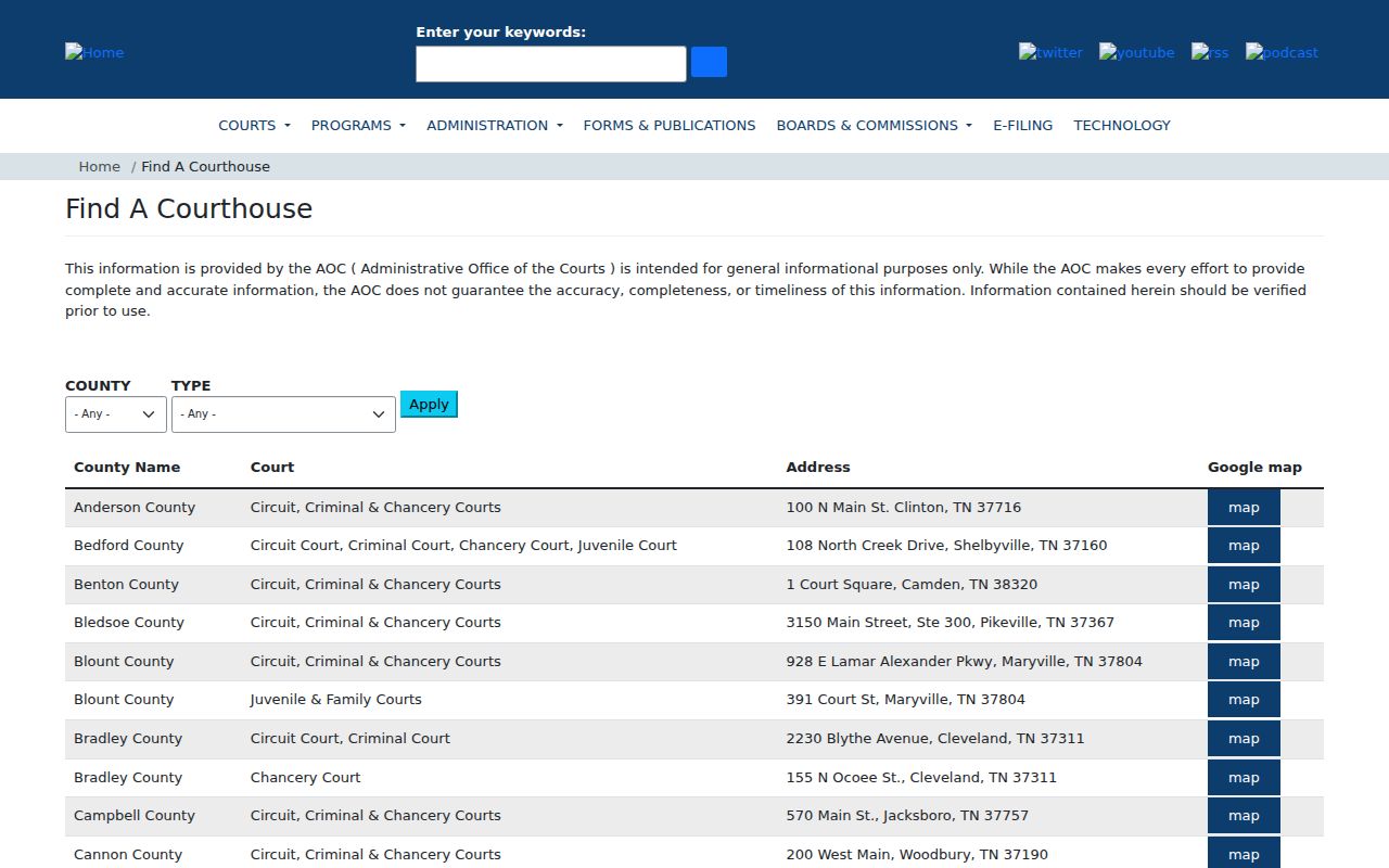 Houston County criminal court cases in the Tennessee courthouse directory