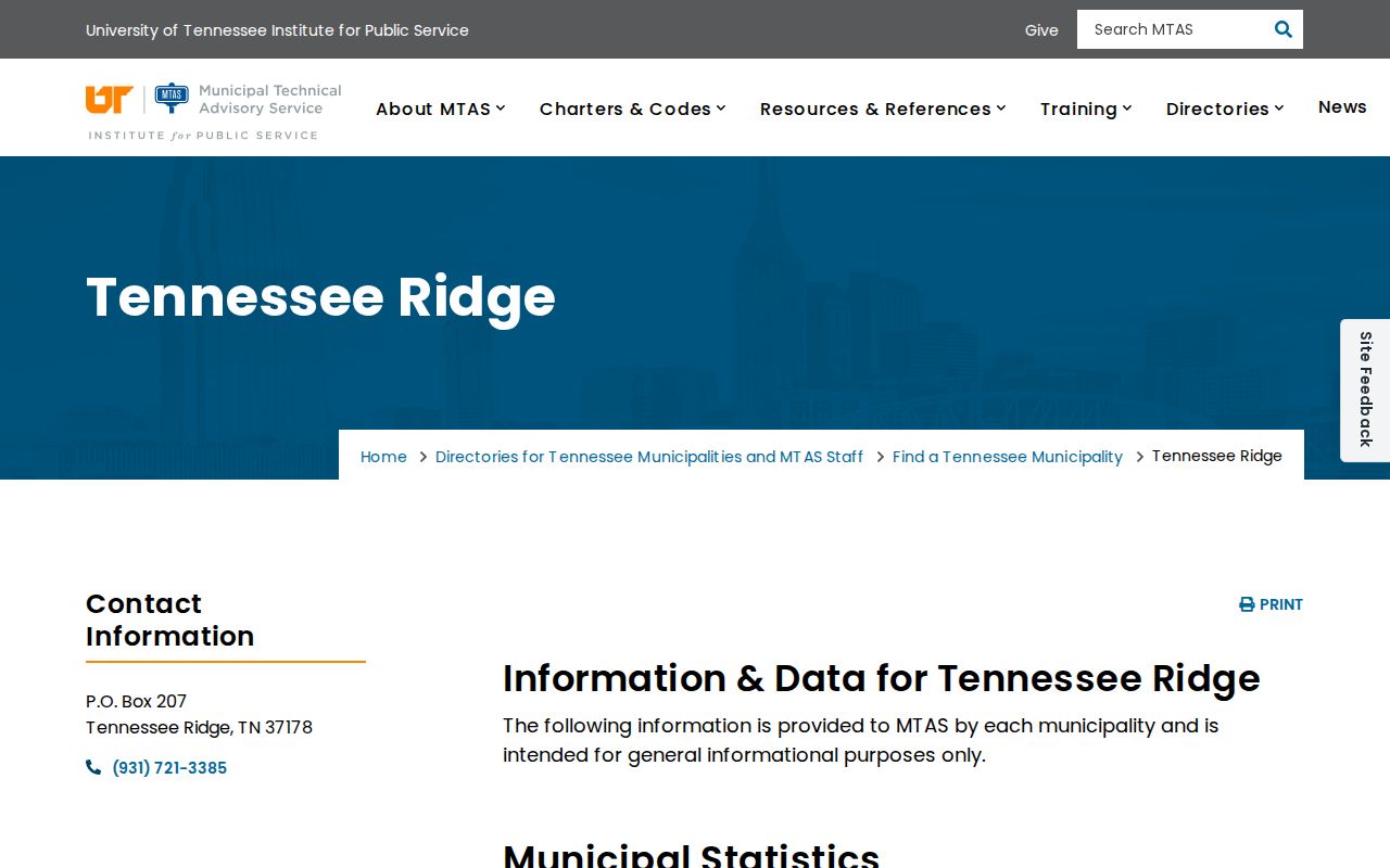 Tennessee Ridge criminal records context in the official town profile